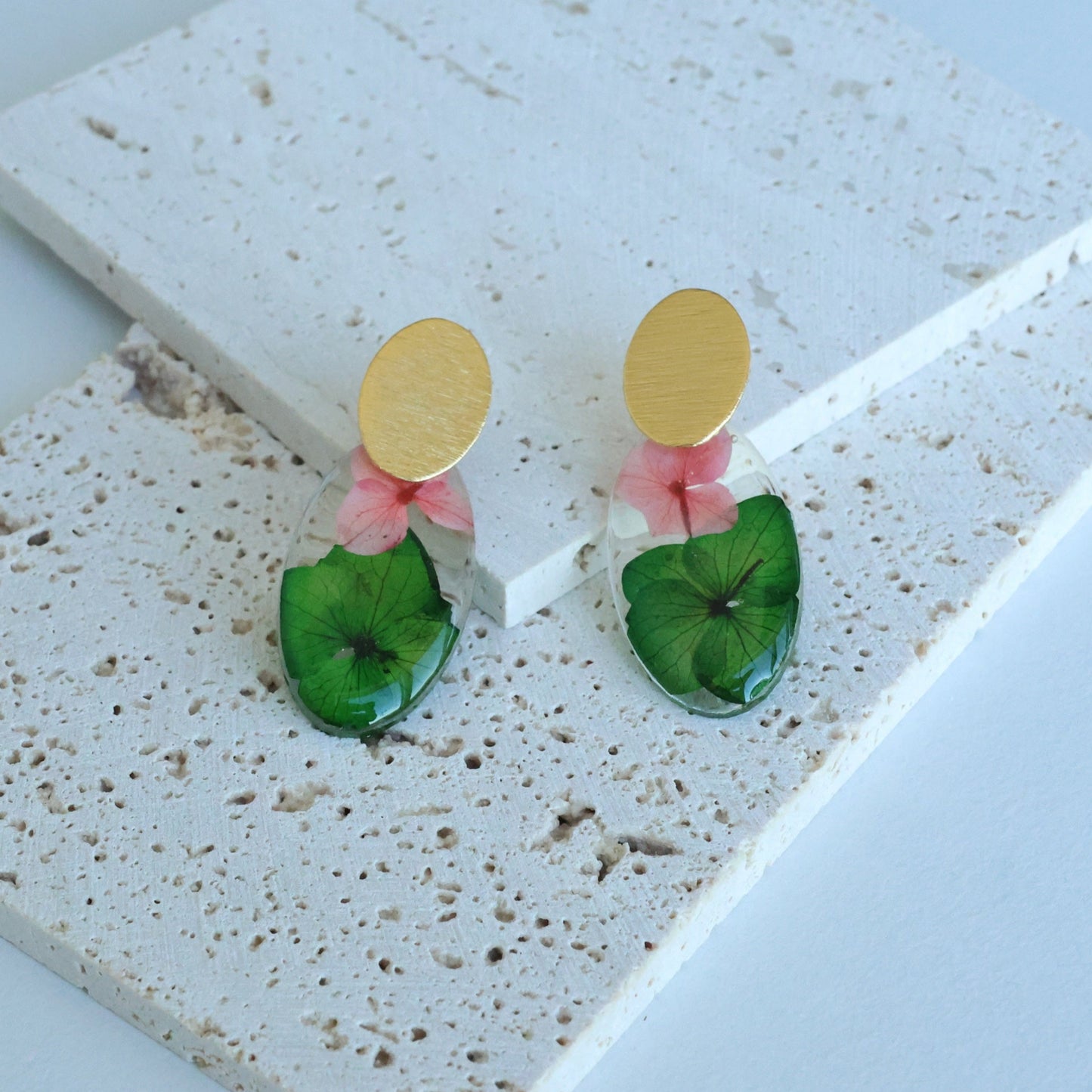 Pressed Pink/Green Flowers Earring