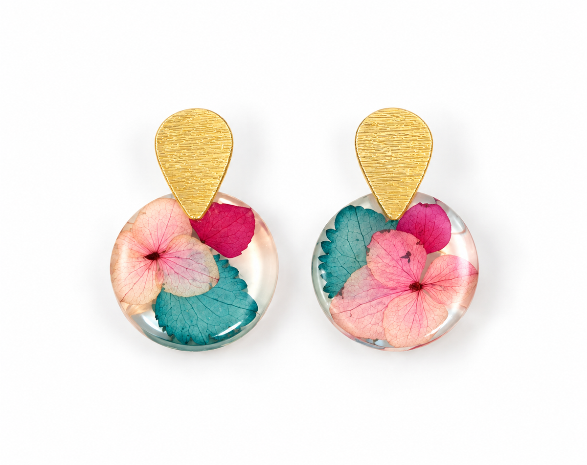 Pressed Pink & Teal Flower Earring