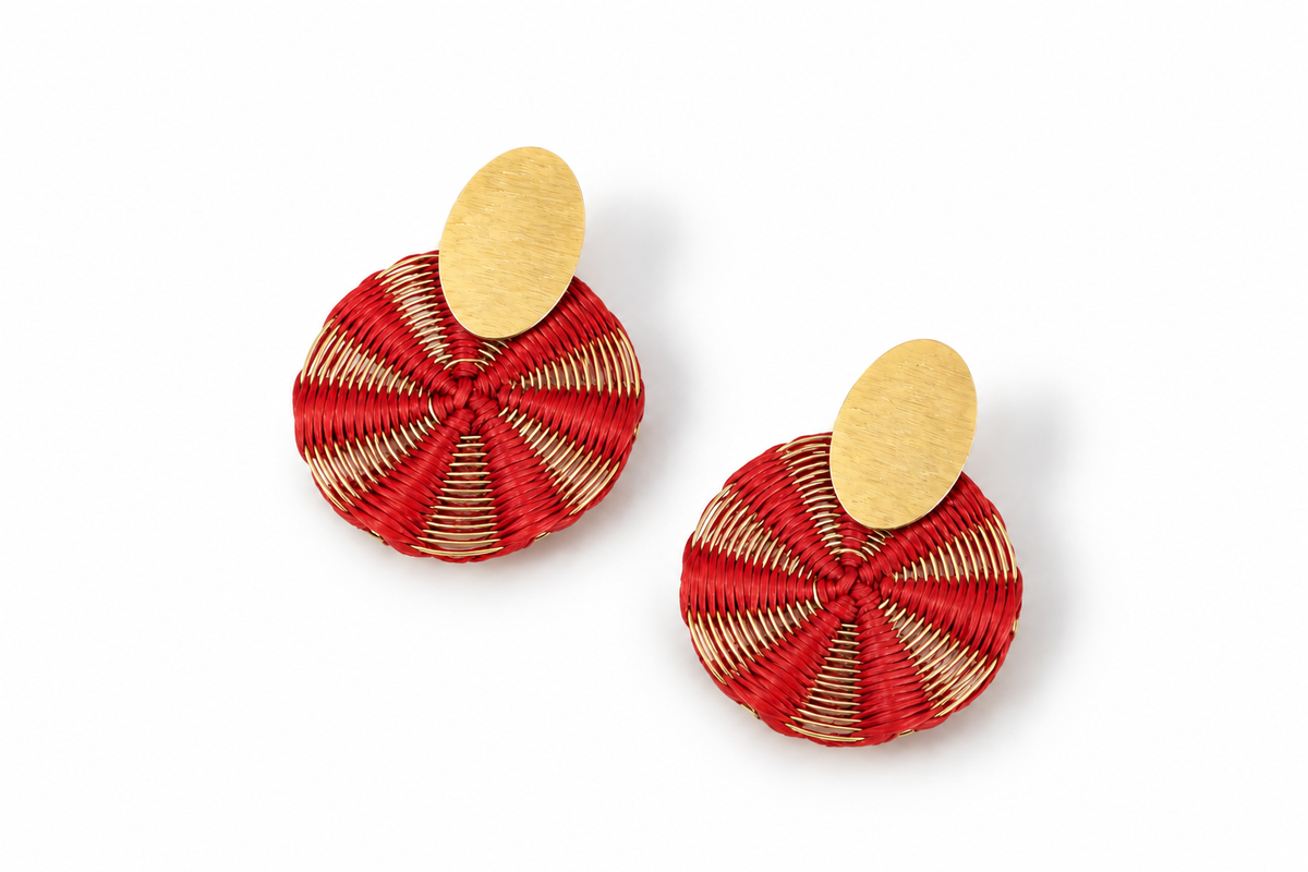 Wire Stripes Iraca Palm Earrings