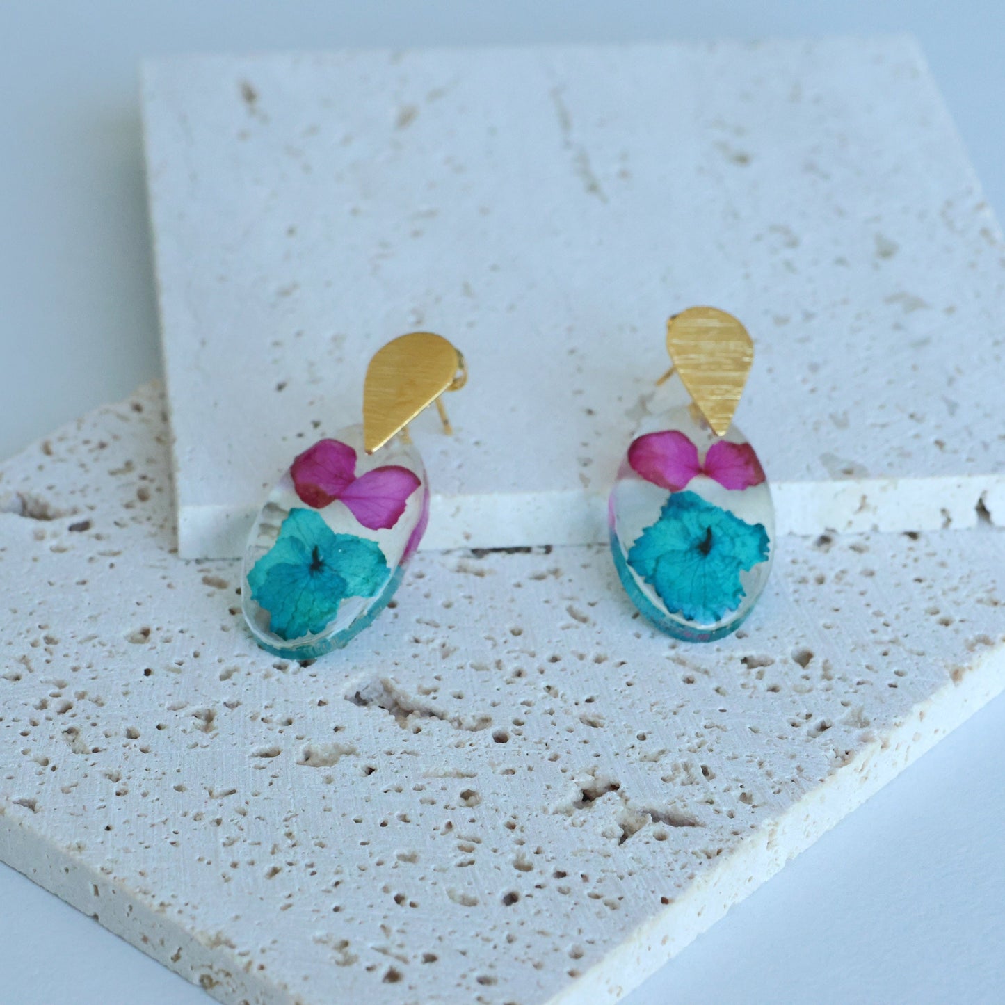 Pressed Pink/Blue Flower Earring