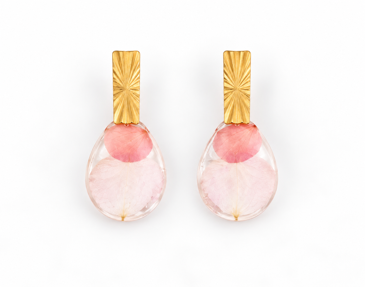 Pressed Pink Flower Earring