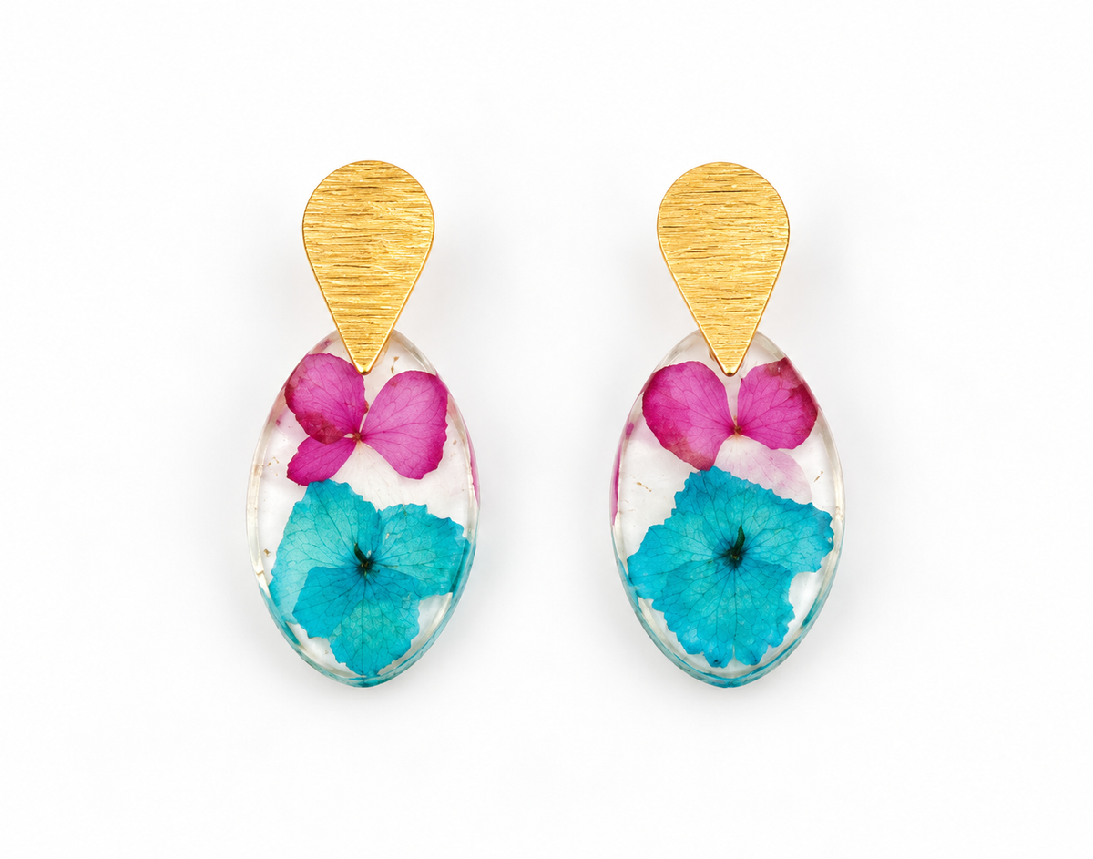 Pressed Pink/Blue Flower Earring