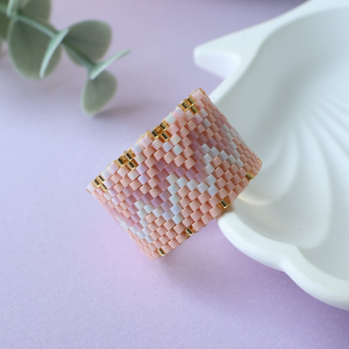 Pink Zig Zag Miyuki Ring
