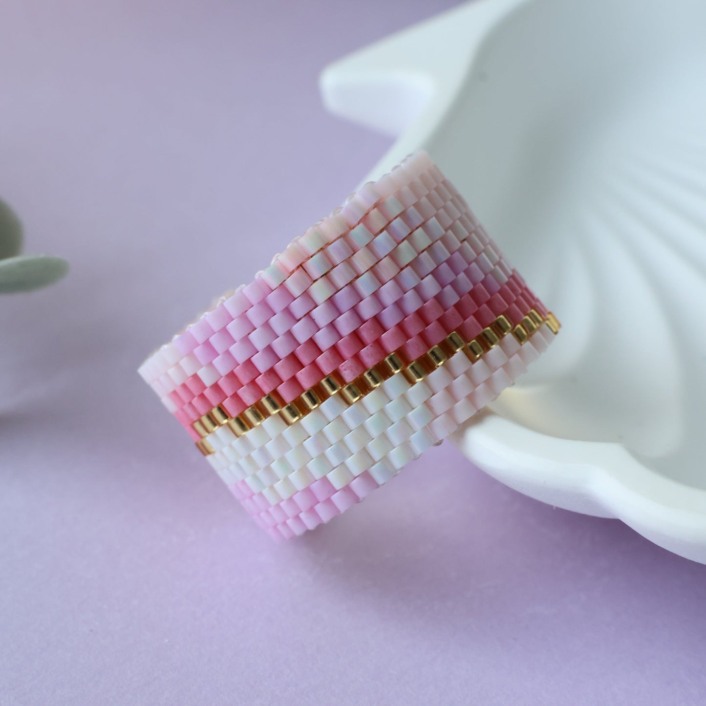 Pink Diagonal Miyuki Ring
