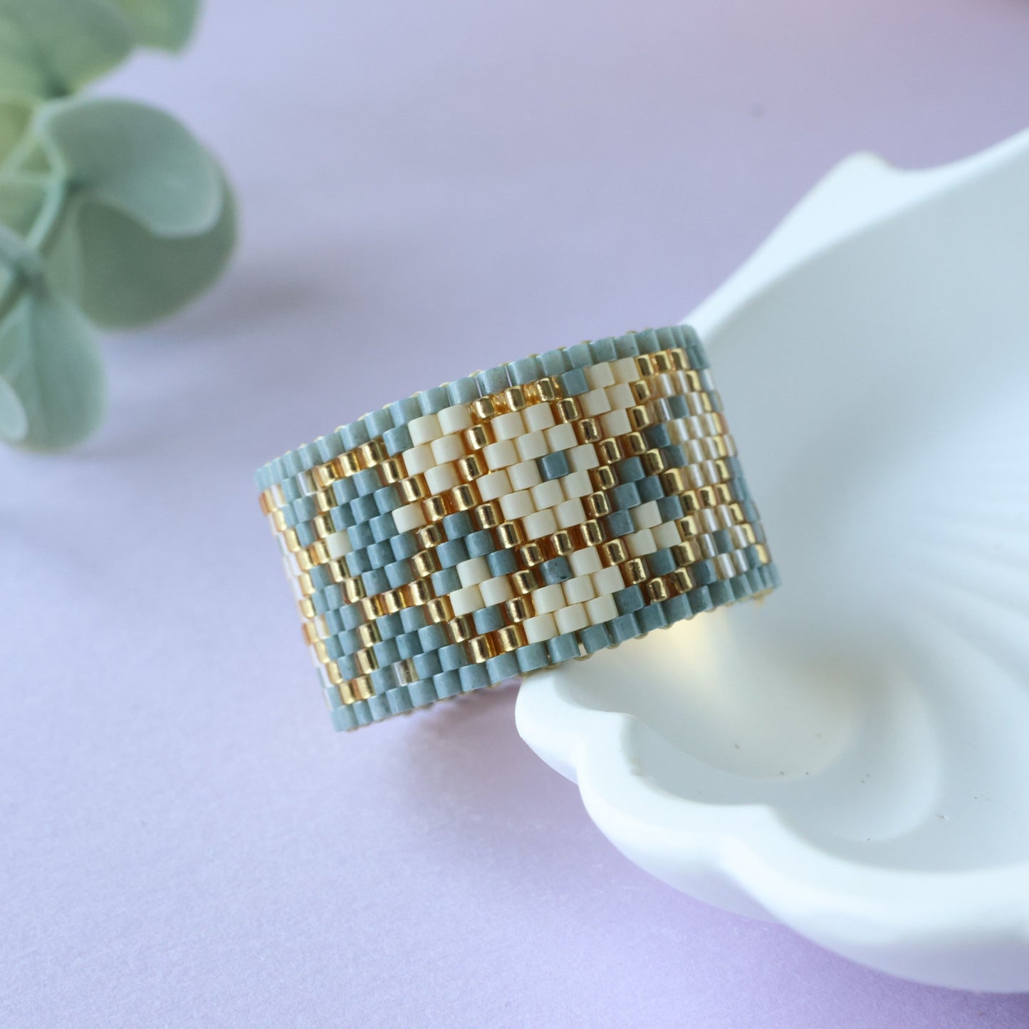 Green Hezagon Miyuki Ring