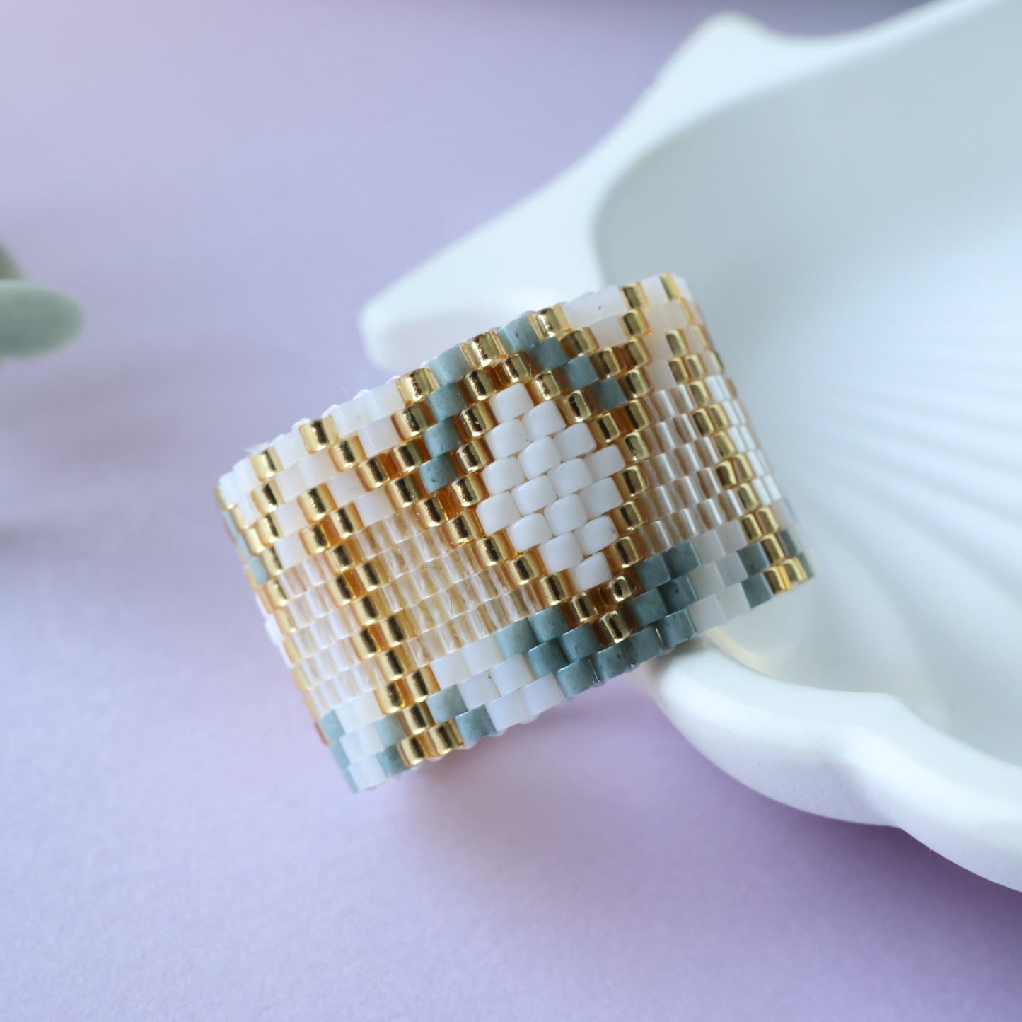 Green Triangle Miyuki Ring