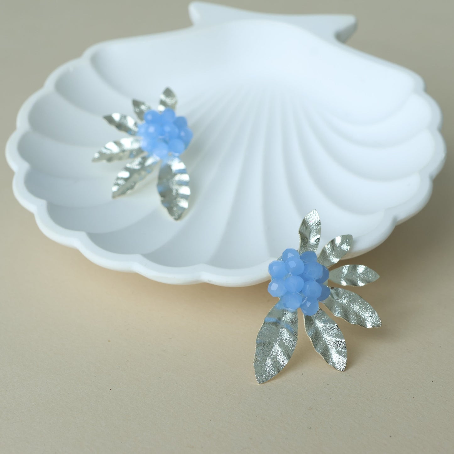 Silver Beaded Half Flower Earrings