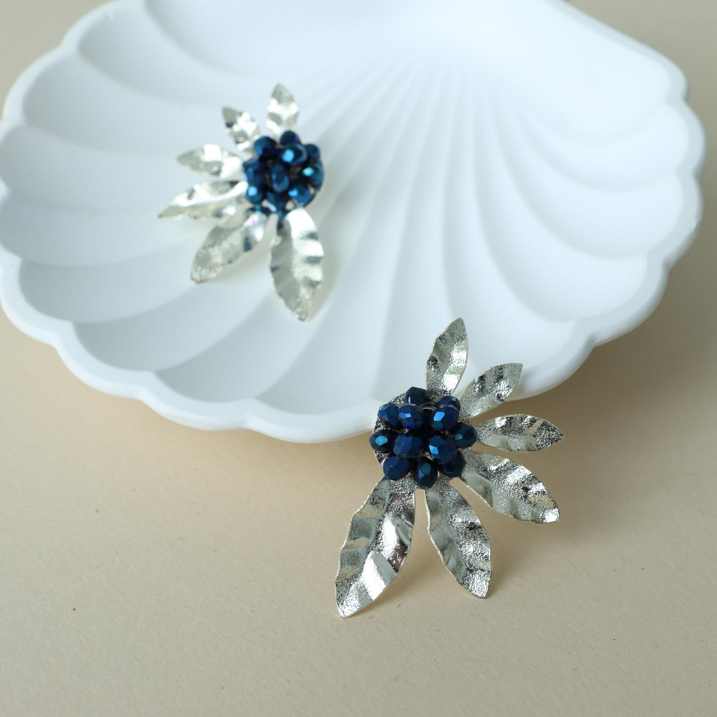 Silver Beaded Half Flower Earrings