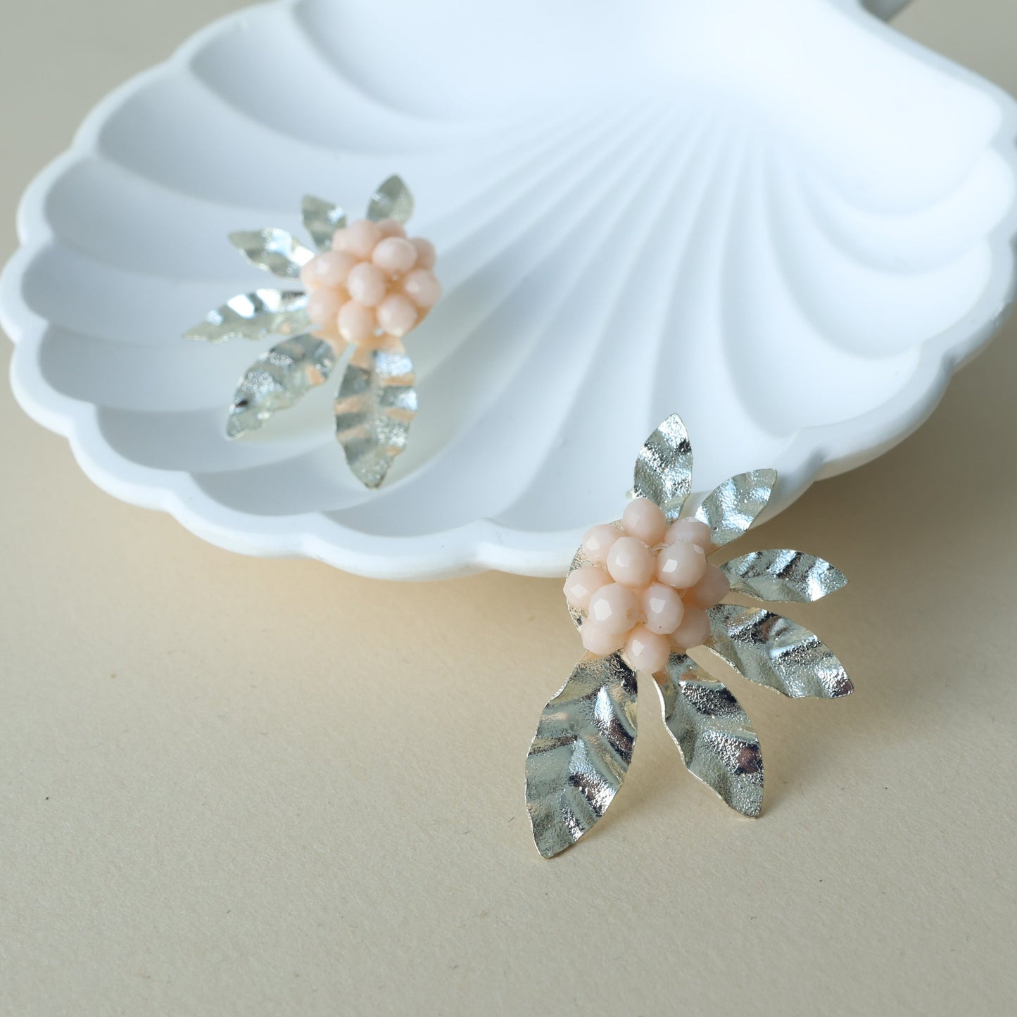 Silver Beaded Half Flower Earrings