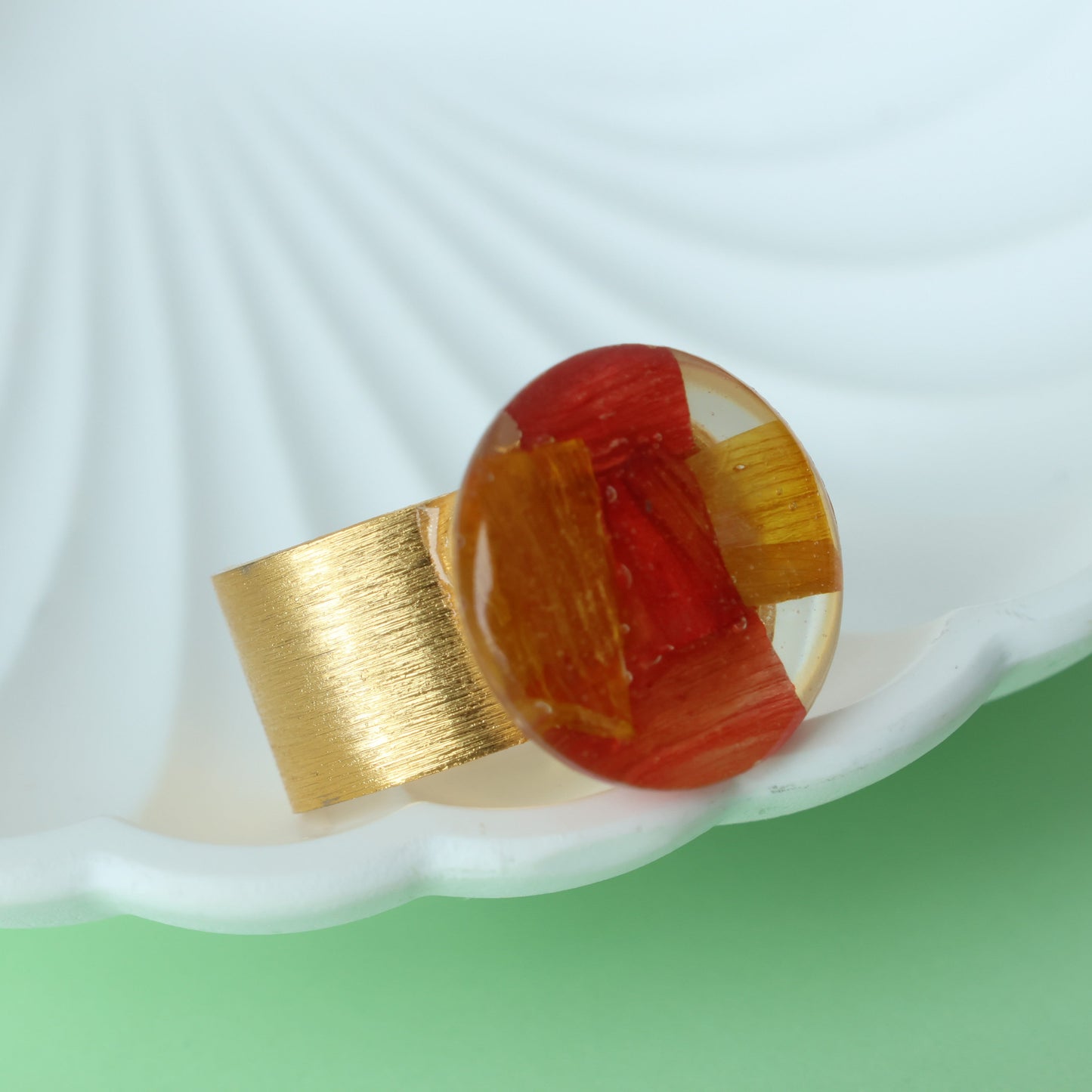 Orange Pressed Flower Ring