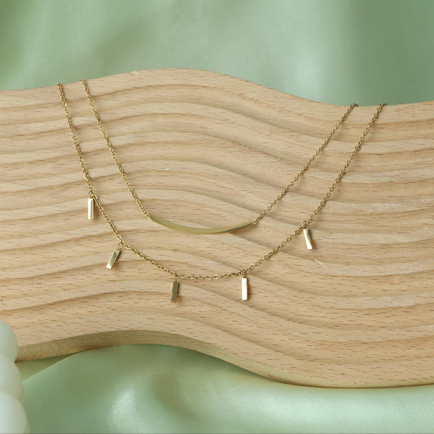 Golden Rectangular Charm Layered Necklace