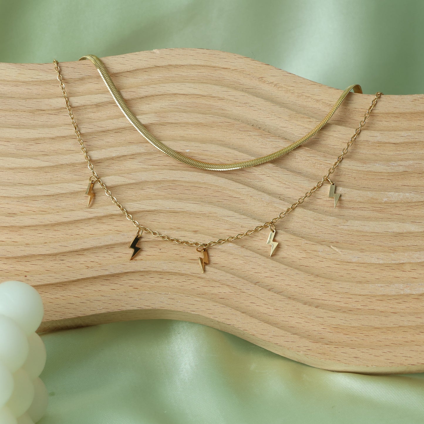 Golden Lightning Charm Layered Necklace