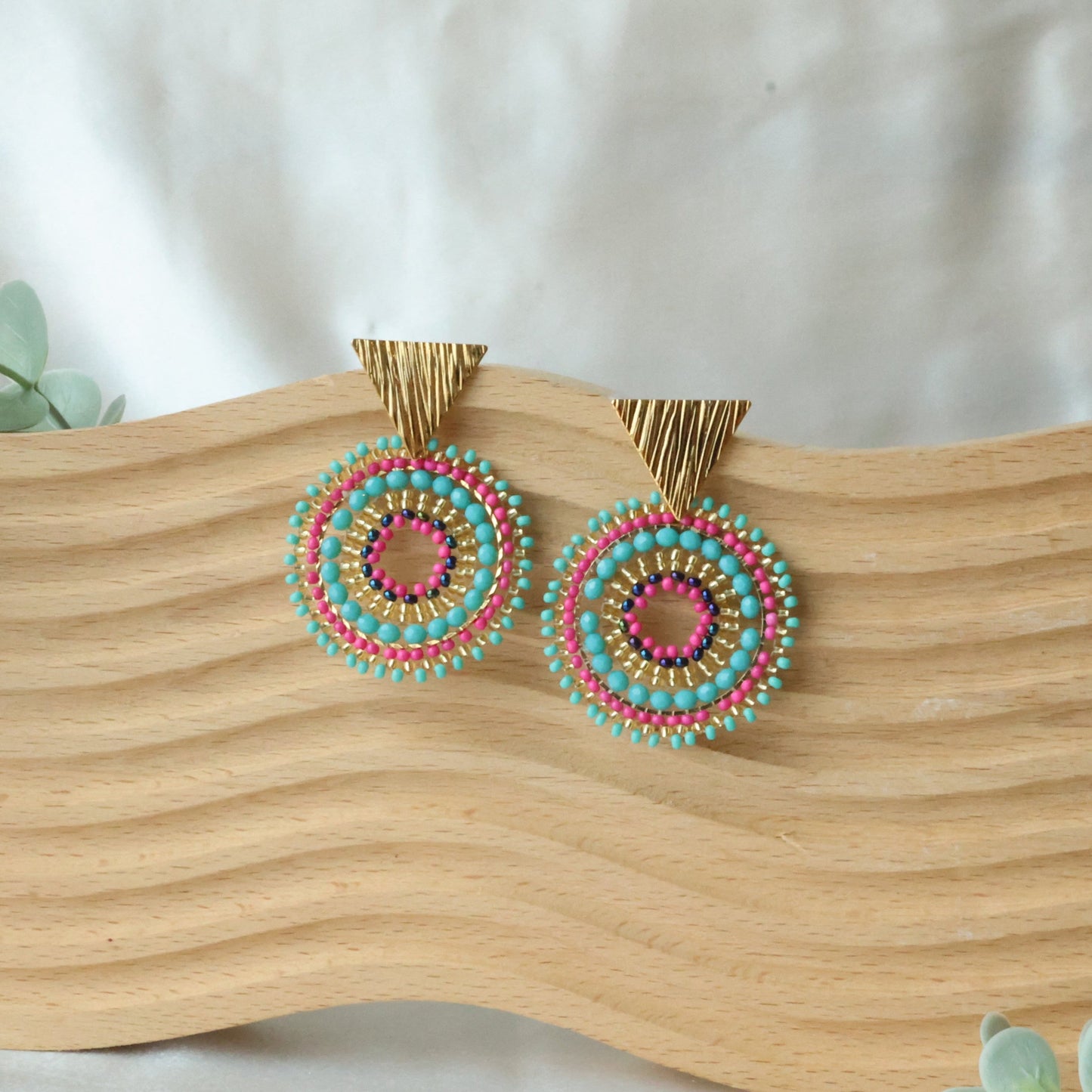 Gold Triangle Beaded Circle Earring
