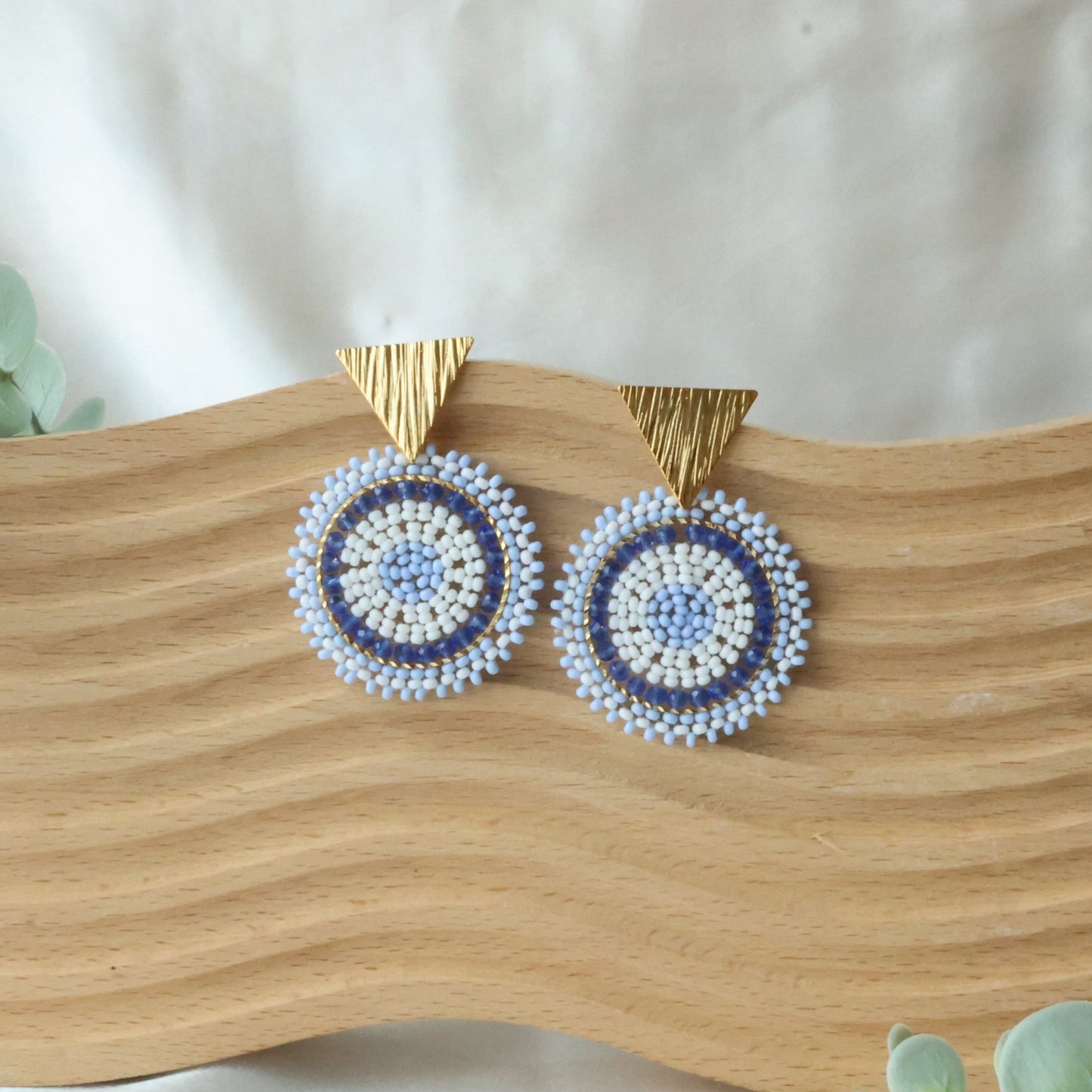 Gold Triangle Beaded Circle Earring
