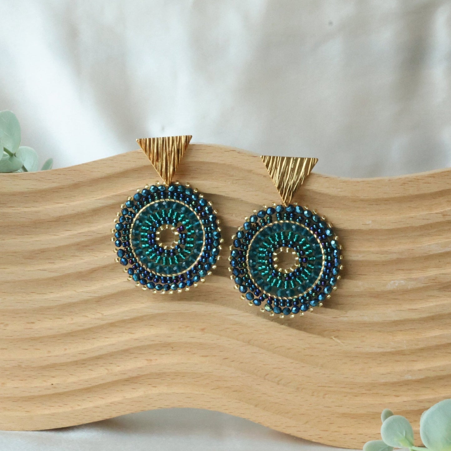 Gold Triangle Beaded Circle Earring
