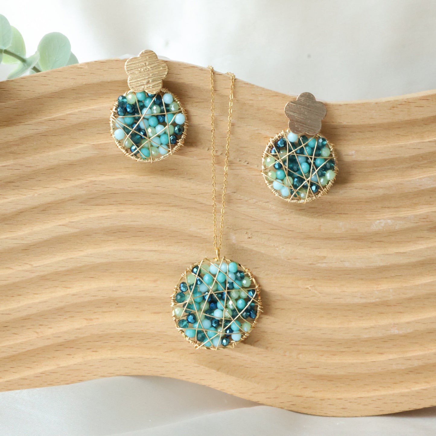 Beaded Turquoise Wired Wrap Set