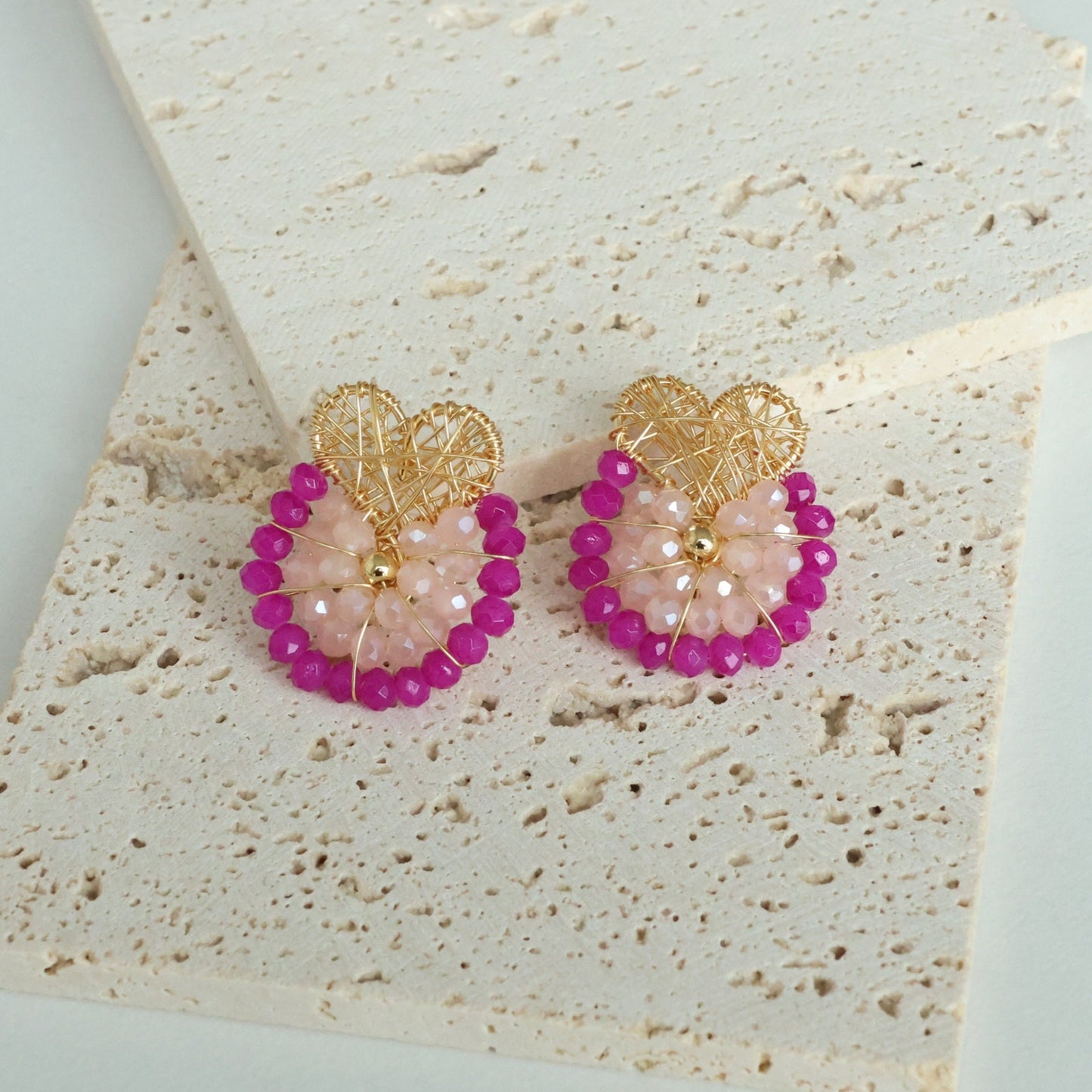 Heart Wire Wrapped Bead Earrings