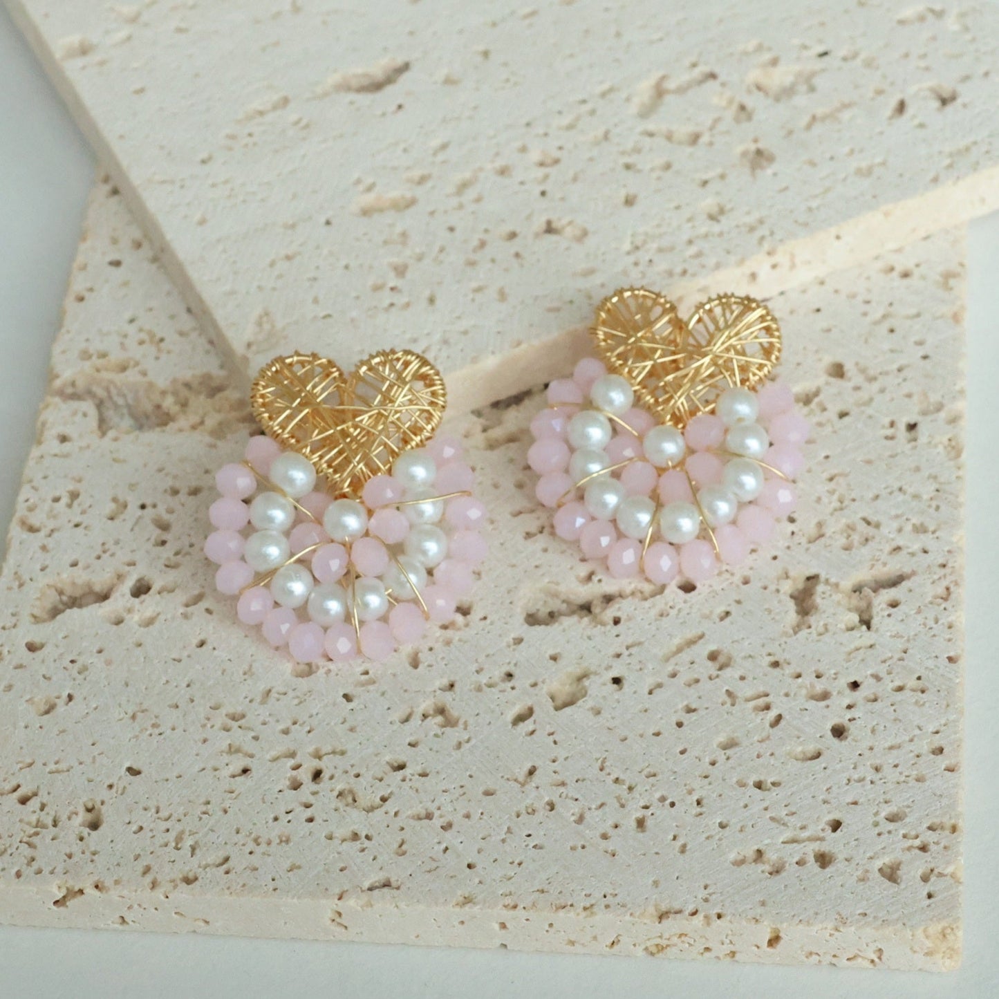 Heart Wire Wrapped Bead Earrings