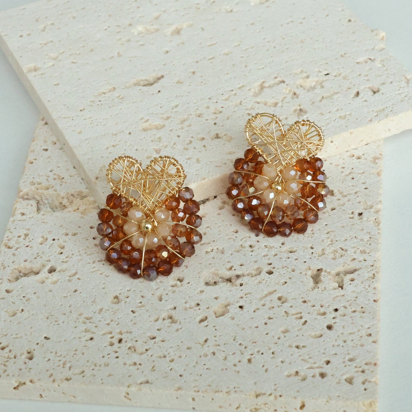 Heart Wire Wrapped Bead Earrings