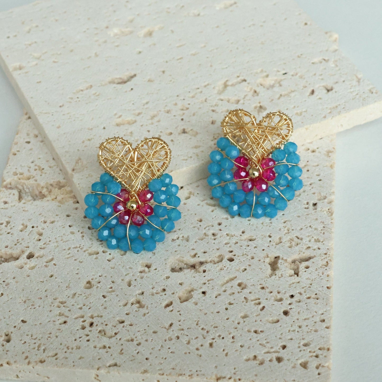 Heart Wire Wrapped Bead Earrings