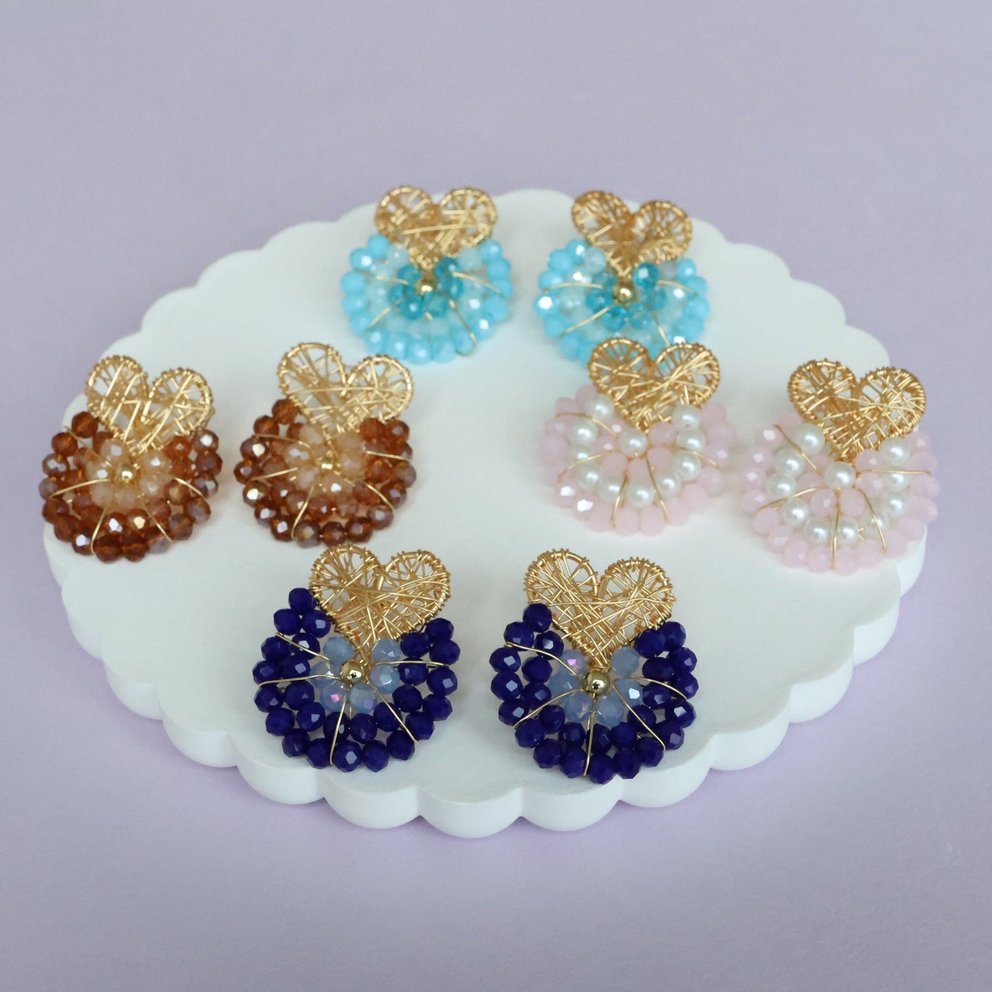 Heart Wire Wrapped Bead Earrings