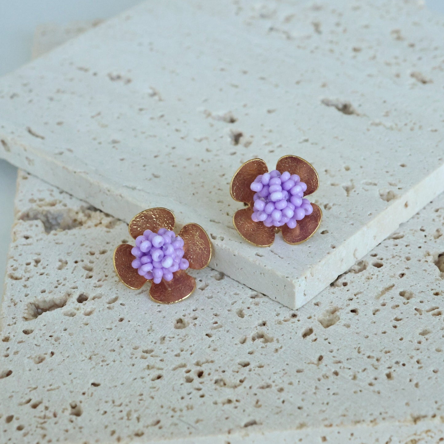 Gold Beaded Mini Flower Earrings