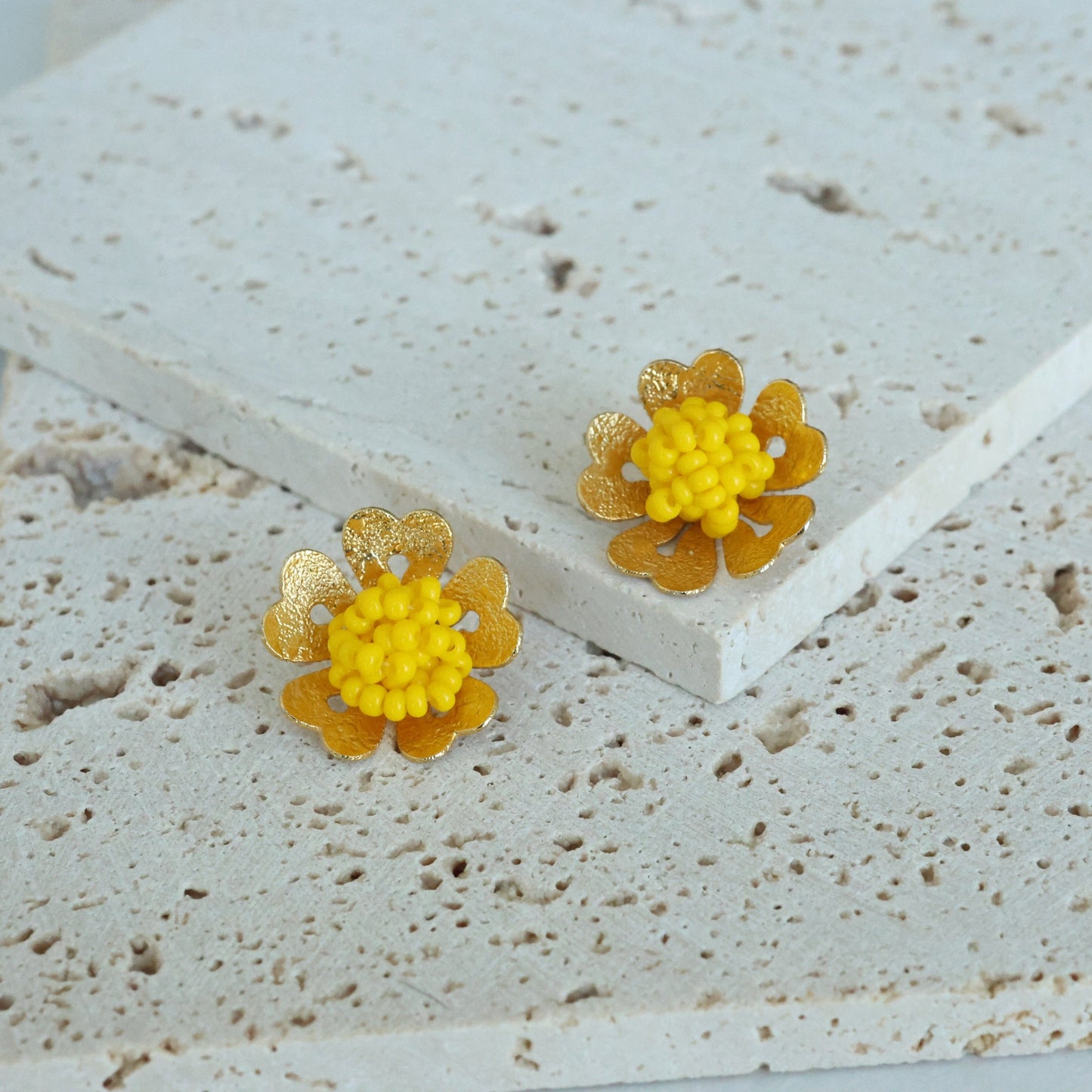 Gold Beaded Mini Flower Earrings