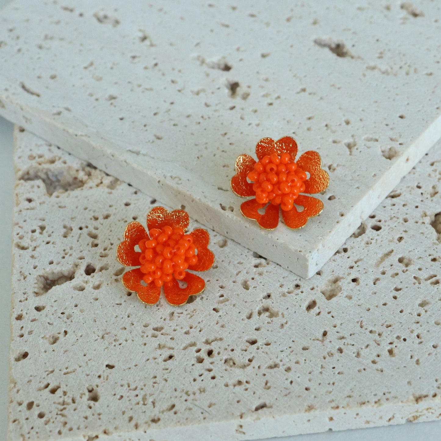 Gold Beaded Mini Flower Earrings