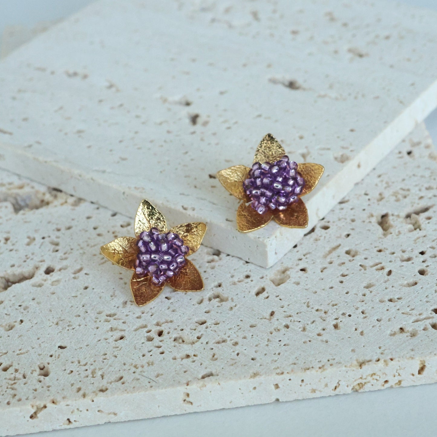 Gold Beaded Mini Flower Earrings