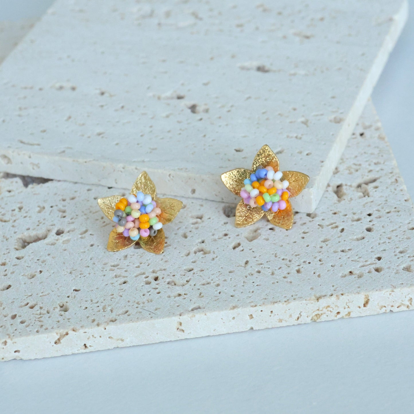 Gold Beaded Mini Flower Earrings