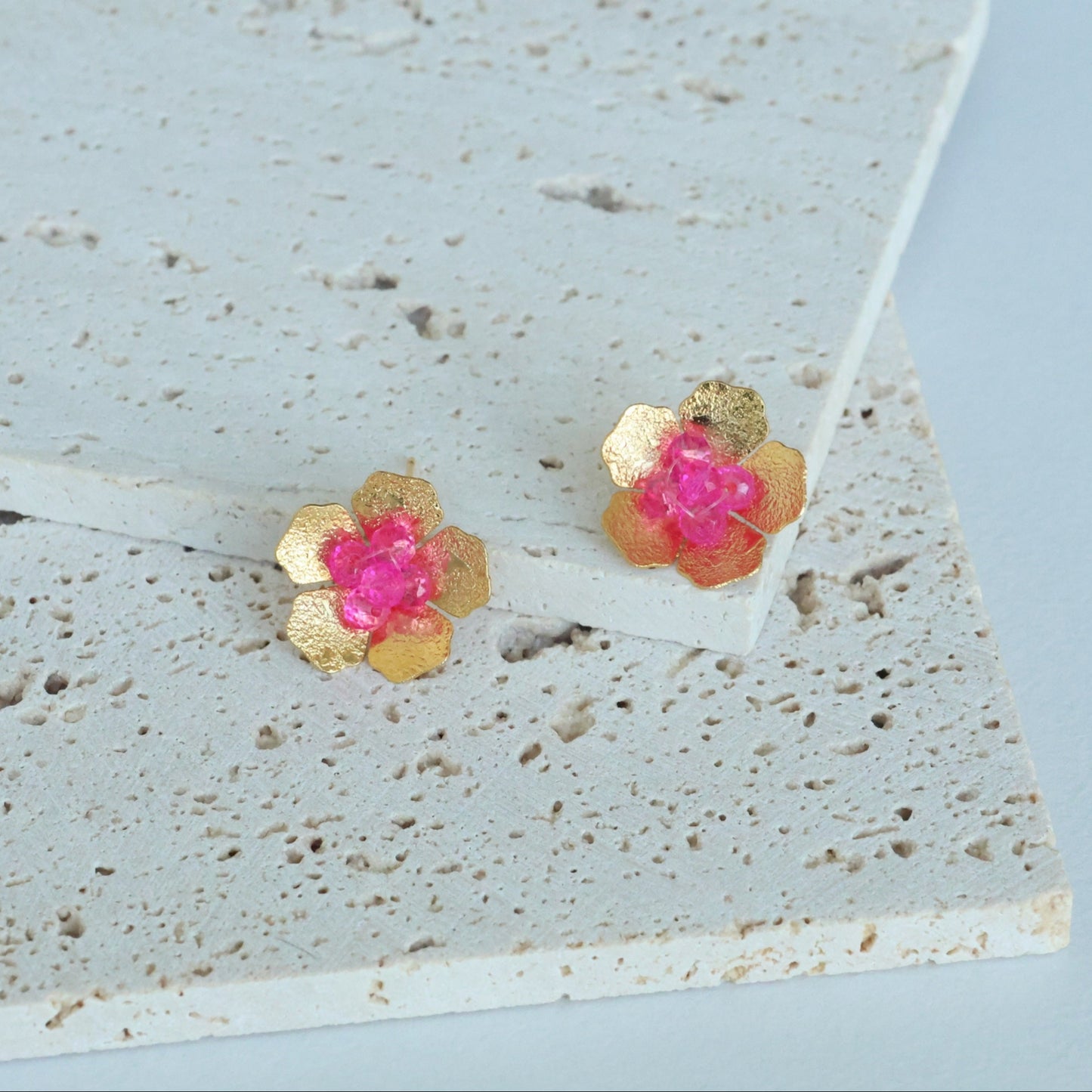 Gold Beaded Mini Flower Earrings
