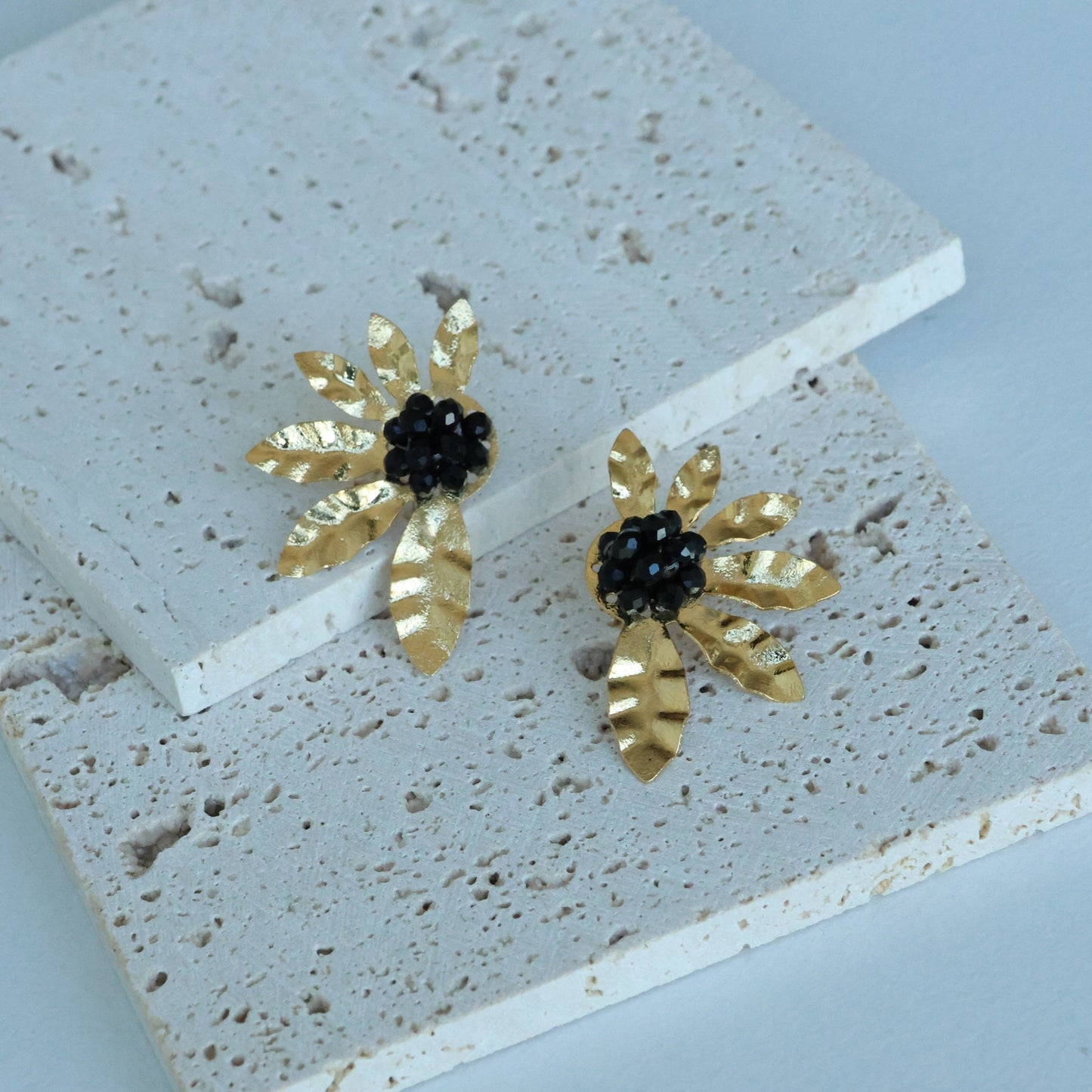 Gold Beaded Half Flower Earrings