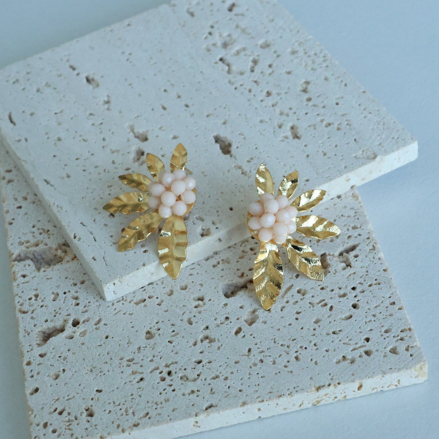 Gold Beaded Half Flower Earrings