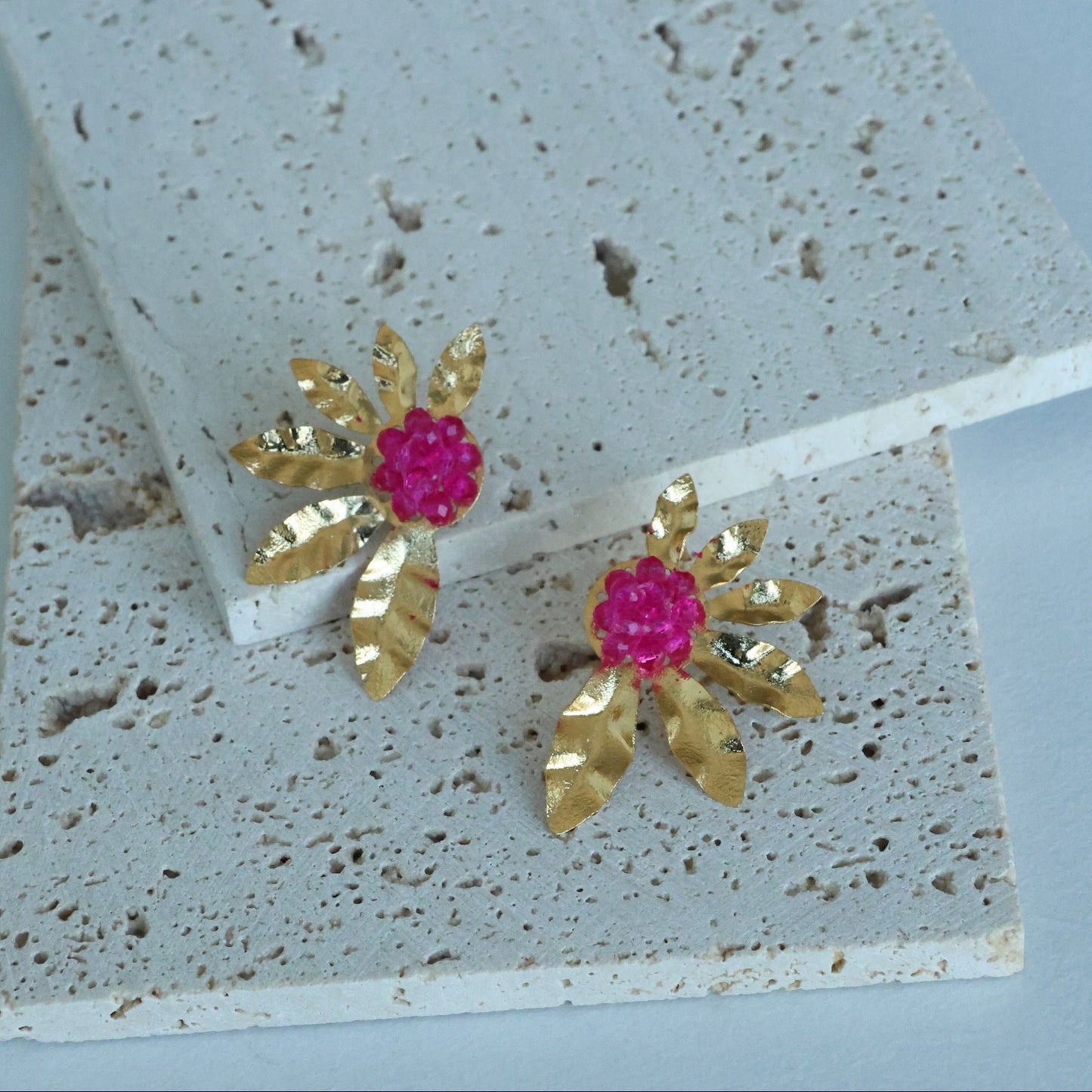 Gold Beaded Half Flower Earrings