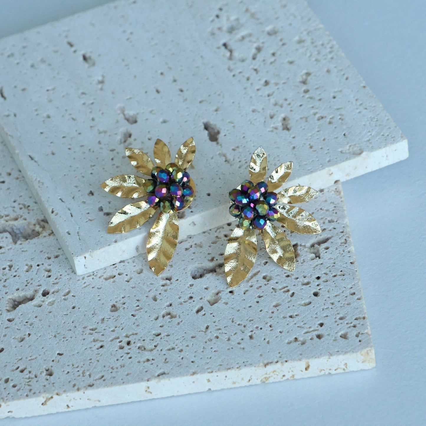 Gold Beaded Half Flower Earrings