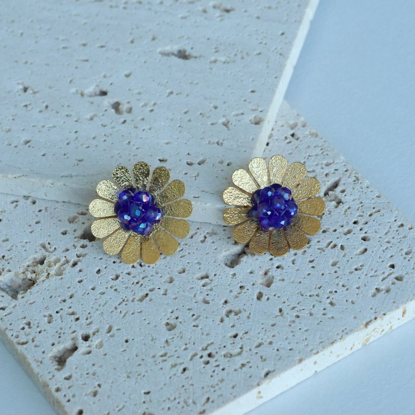 Gold Beaded Flower Earrings