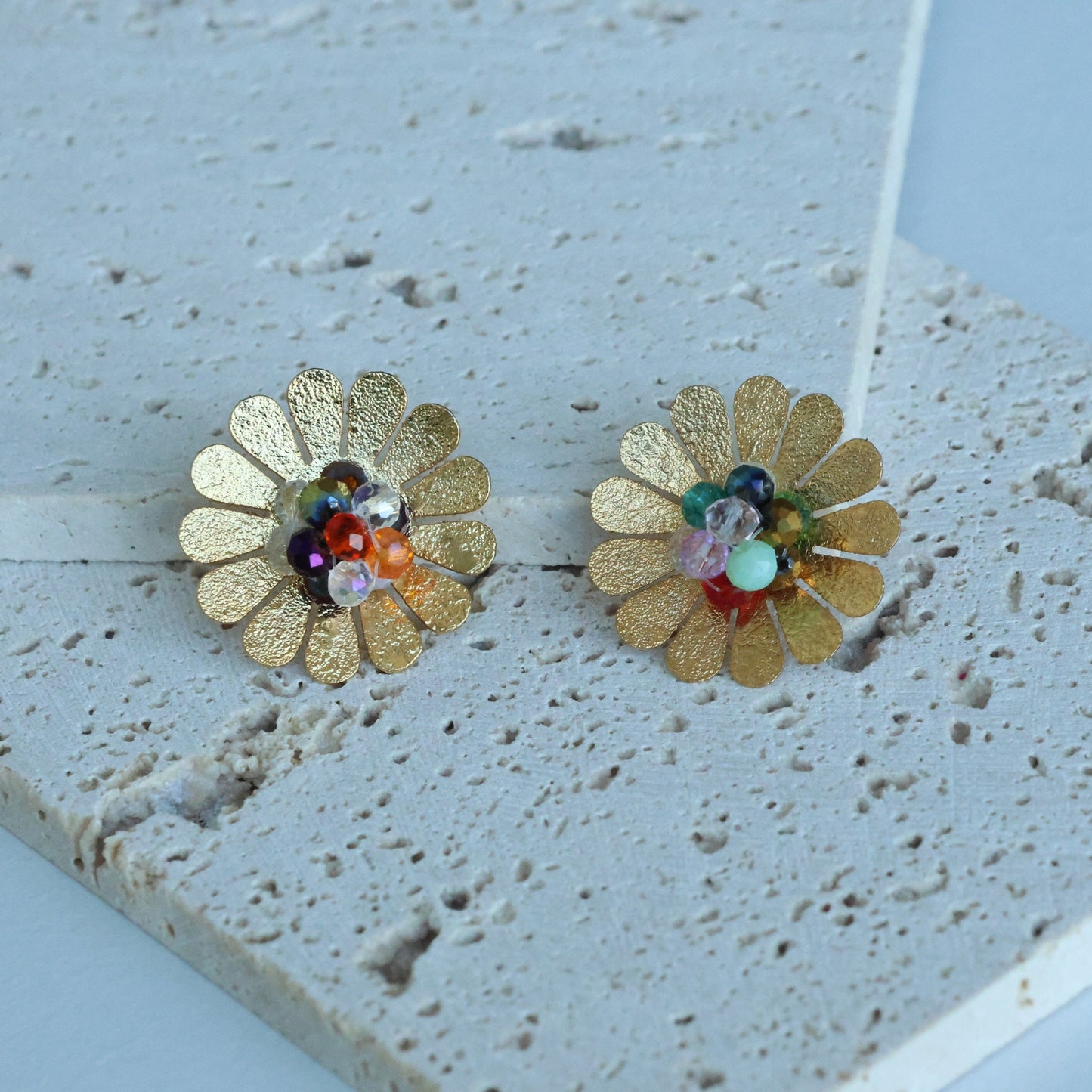 Gold Beaded Flower Earrings