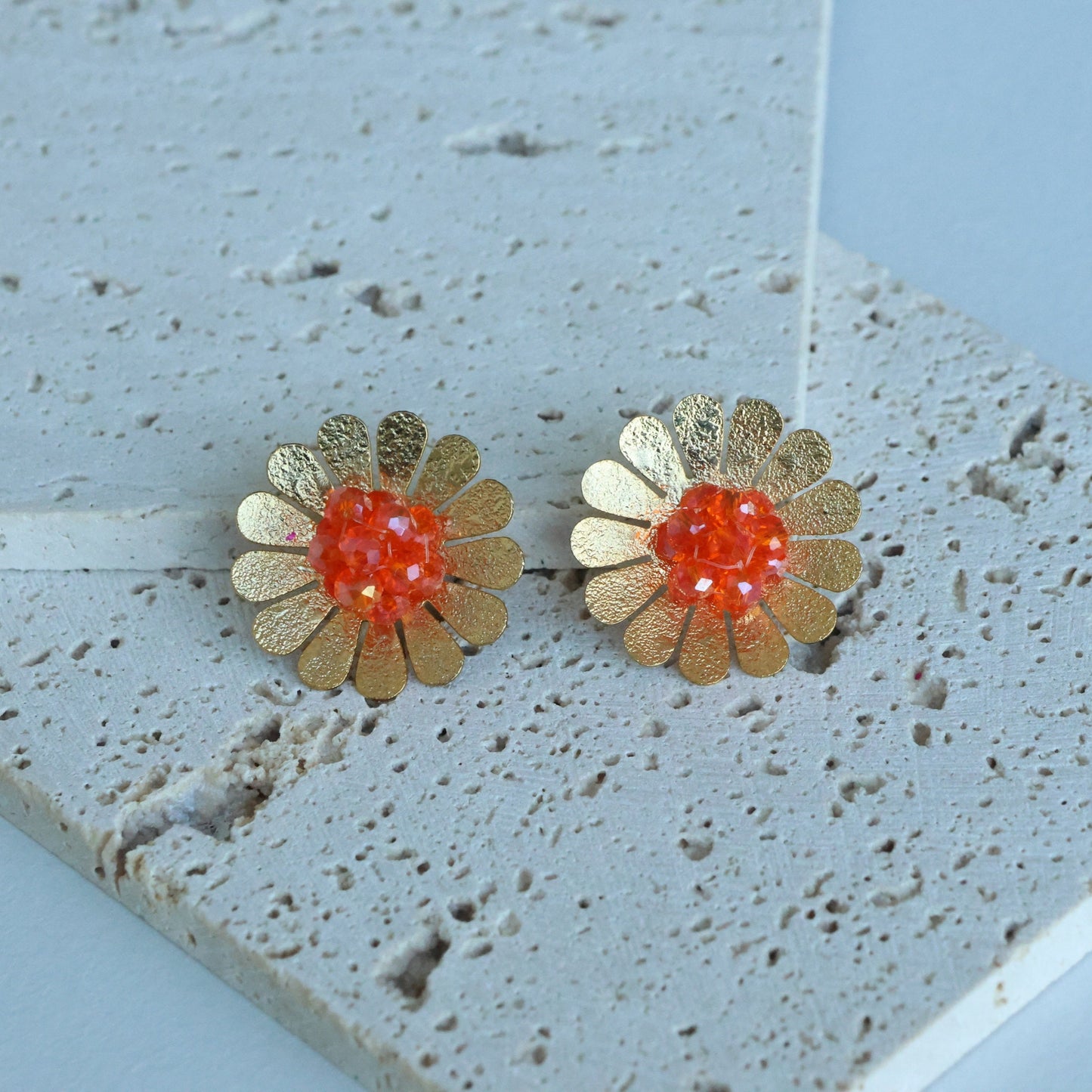 Gold Beaded Flower Earrings
