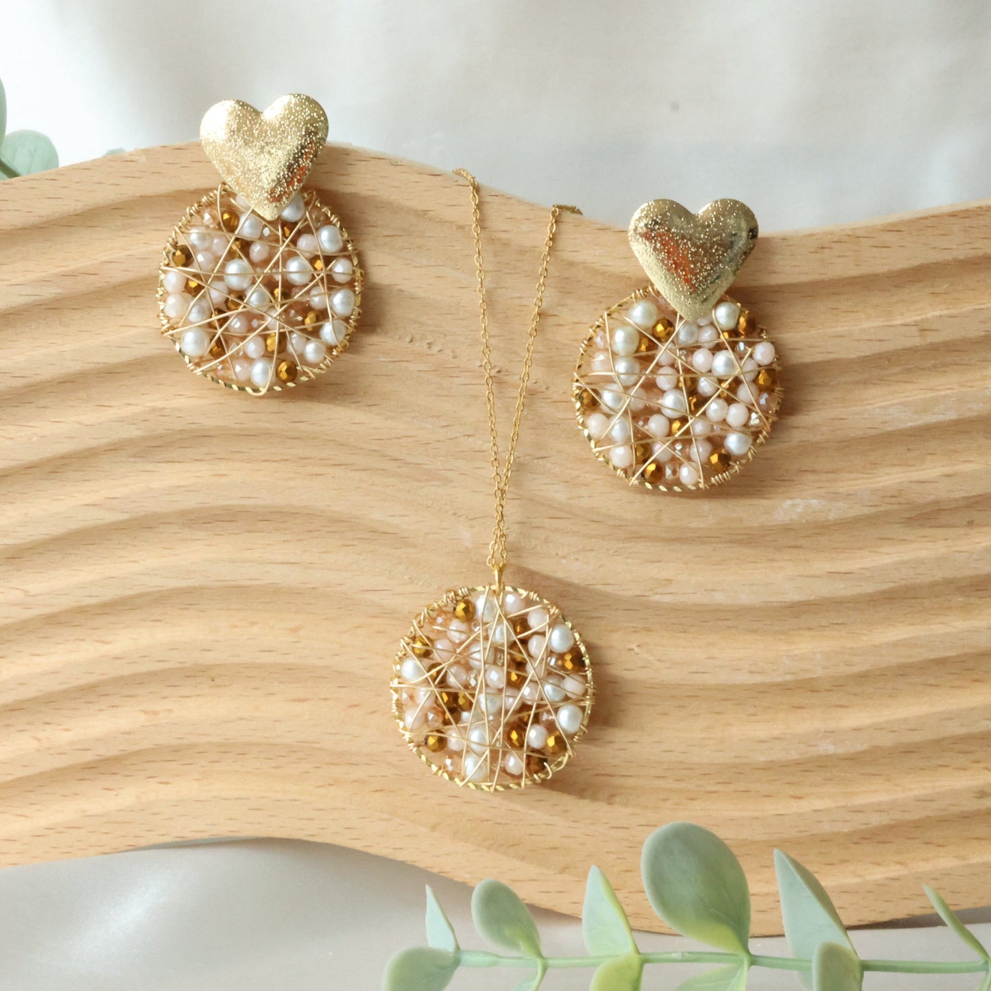 Beaded Pearl Wired Wrap Set