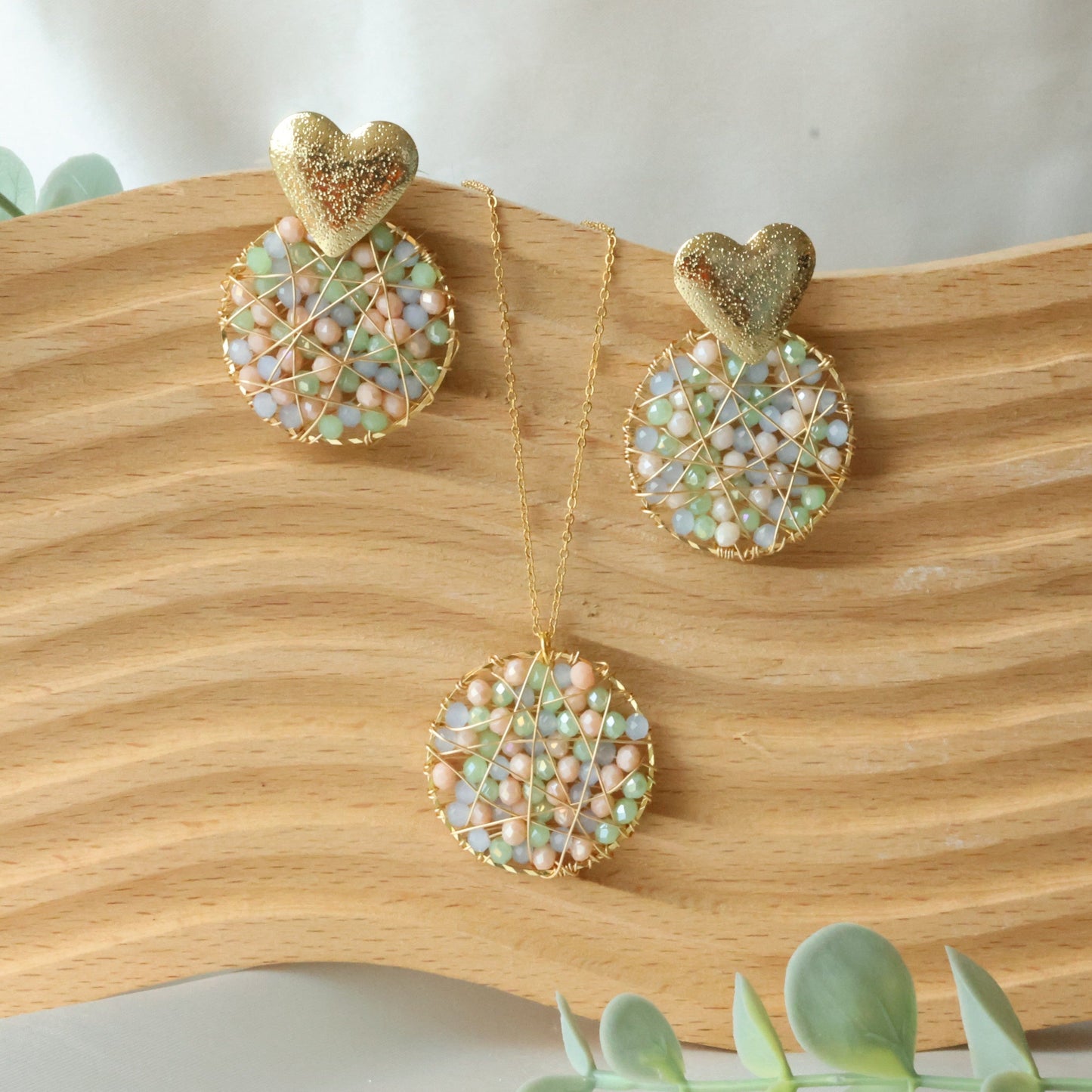 Beaded Green Wired Wrap Set