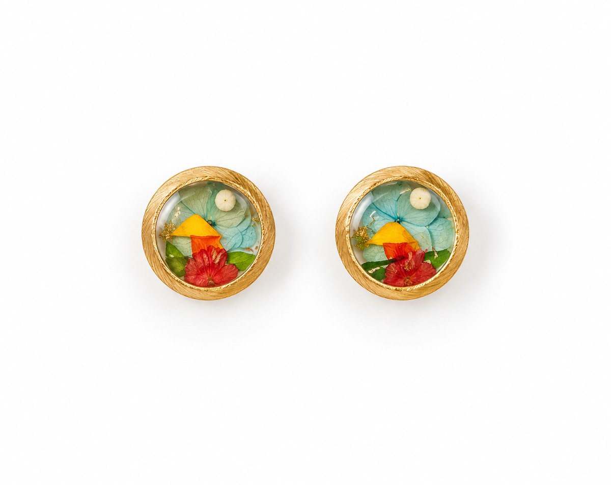 Small Designed Pressed Flowers Earrings