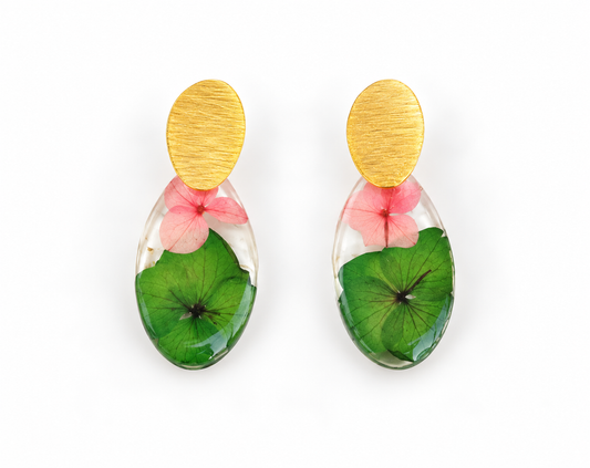 Pressed Pink/Green Flowers Earring