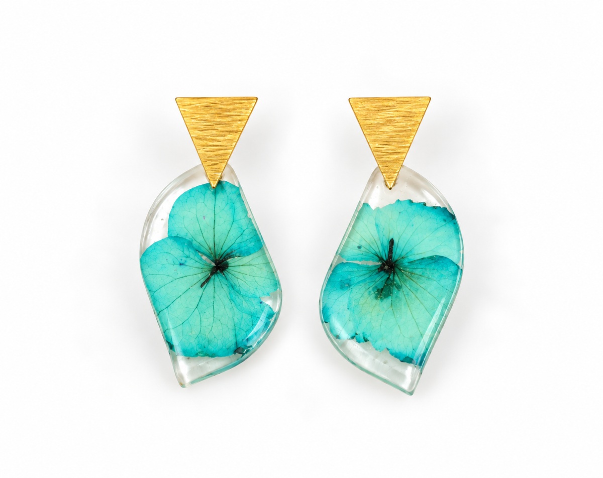 Pressed Blue Flowers Earring