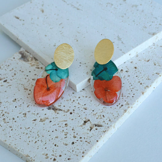 Pressed Pink/Yellow Flowers Earring