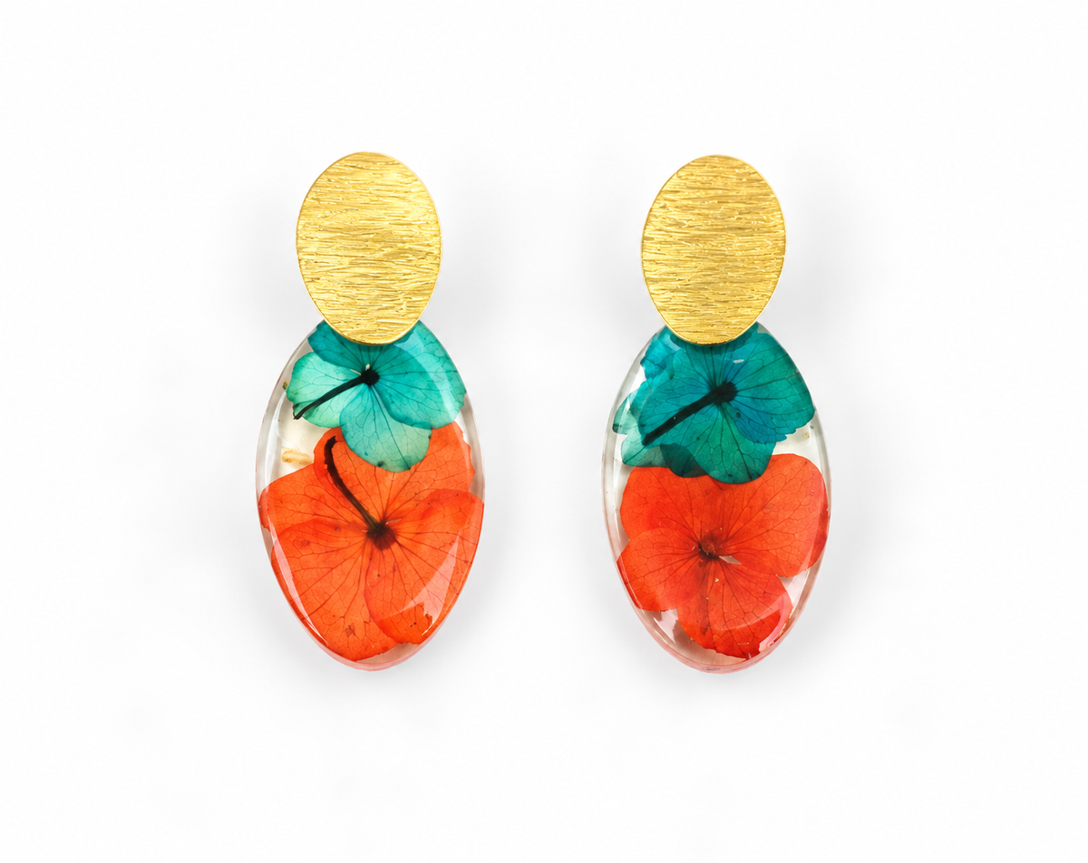 Pressed Pink/Yellow Flowers Earring