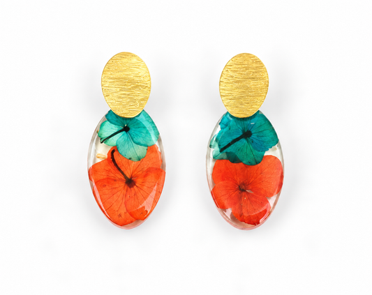 Pressed Pink/Yellow Flowers Earring