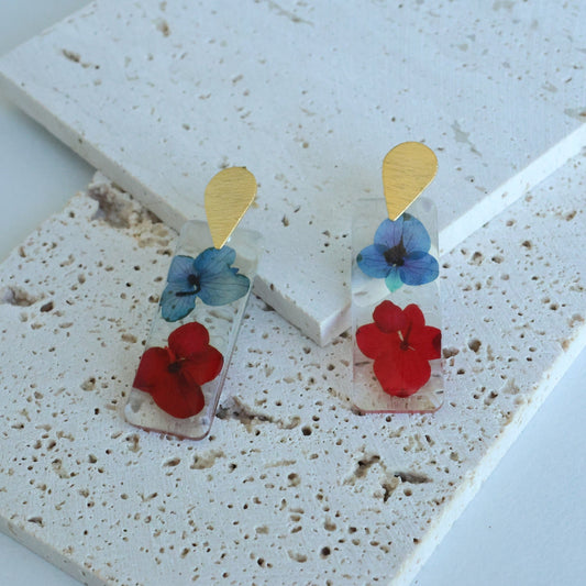 Pressed Blue/Red Flower Earring