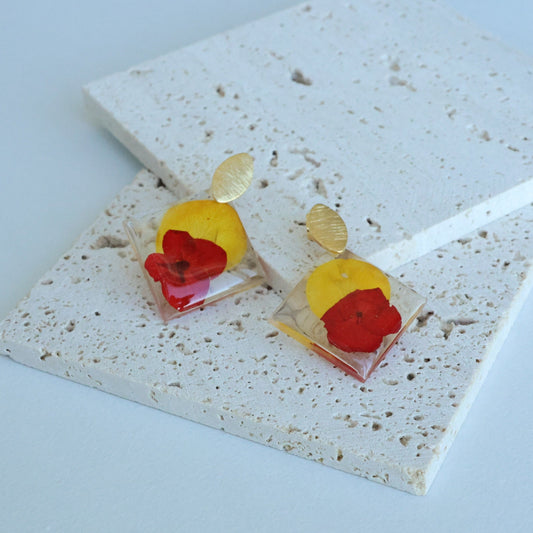 Pressed Yellow/Red Flower Earring