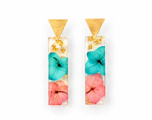 Pressed Pink/Blue Flower Earring