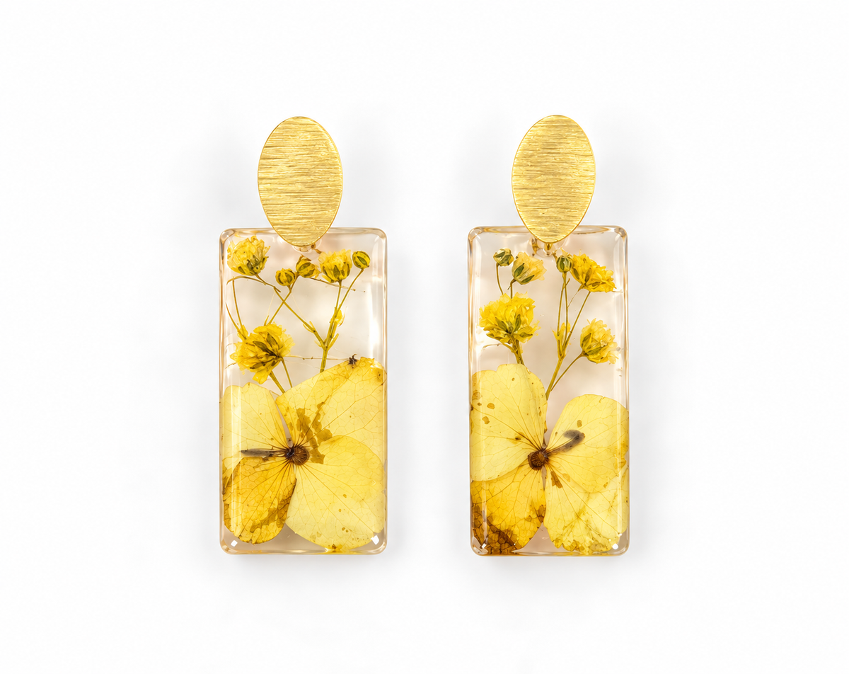 Pressed Golden Flower Earring